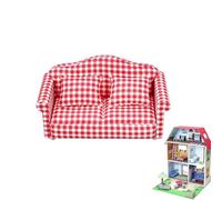 Sofá de casa de muñecas, muebles de sofá en miniatura - Mini sillón reclinable con cojín, Minisofá realista a cuadros rojos, juguetes de muebles para casas de muñecas niños adultos | Multiusos Outdoor