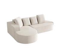 Sofá de compresión sin montaje, sofá modular de esquina en L Cloud con asiento profundo y otomana redonda, funda de terciopelo de cordón, relleno de espuma de alta densidad, 4 cojines de respaldo
