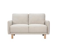 Sofá de diseño 2 plazas en tela efecto terciopelo texturizado beige y madera clara BONO