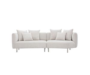 Sofá de diseño 3-4 plazas en tela efecto terciopelo chenille beige y metal cromado IGLESIAS