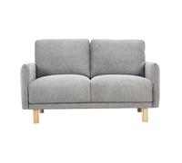 Sofá de diseño de 2 plazas en tela de efecto terciopelo texturizado gris y madera clara BONO