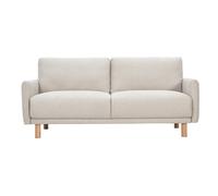 Sofá de diseño de 3 plazas en tela efecto terciopelo texturizado beige y madera clara BONO