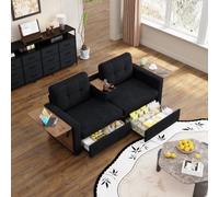 Sofá de dos plazas con dos compartimentos de almacenamiento, asiento | Moderno sofá de tela para sala de estar con espacio de almacenamiento, mesa plegable para ordenador portátil