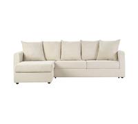 Sofá de esquina izquierda convertible 4 plazas en tela de terciopelo acanalado beige con colchón 13 cm BACIO