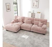 Sofá de esquina modular de lujo,Sofá Nube de gran tamaño en L para sala de estar,Sofá de 3 plazas Relax Sofá cama Profundo con Puf,Pana,Chenille (Rosa)