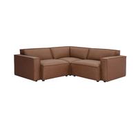 Sofá de esquina modular vintage de 3 plazas en cuero marrón SPLIT