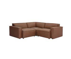 Sofá de esquina modular vintage de 3 plazas en cuero marrón SPLIT