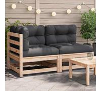 Sofá de Jardín 2 Plazas con Cojines, Madera Maciza de Pino Natural, Diseño Modular con Listones, Cómodo y Resistente, Conjunto Jardín Exterior, Sillones Jardín Exterior, Color Antracita, 140x70x67 cm