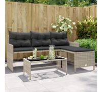 Sofá de Jardín en Forma L con Mesa de Vidrio Templado, Mueble de Exterior en Ratán PE y Estructura de Acero, Cojines Acolchados con Fundas Desenfundables para Terraza