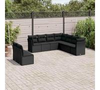 Sofá de jardín modular de 9 piezas con cojines, juego de asientos de ratán PE negro, bolsa de almacenamiento impermeable, fundas lavables extraíbles, juego de terraza y patio