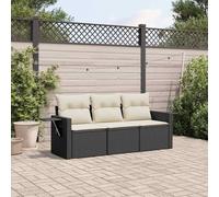 Sofá de jardín modular de ratán PE de 3 piezas, mesa auxiliar plegable, cojines con funda extraíble, negro