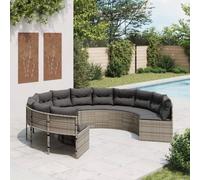 Sofá de Jardín Redondo, Conjunto de Exterior con Cojines, Ratán Sintético y Acero, Resistente a la Intemperie y UV, Diseño Moderno, Sillones Jardín Exterior, Sofá Terraza Exterior,Gris, 287 x 70 cm