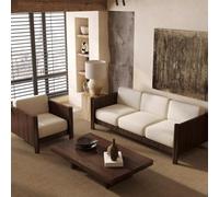 Sofá de madera maciza, estilo vintage Wabi-Sabi, diseño lujoso y sofisticado para sala de estar, ideal para entretener a invitados y reuniones de negocios