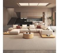 Sofá de tela de doble cara, cómodo sofá esquinero para oficina y apartamento, estilo japonés con paneles de madera y cojines, 3,5 m de largo