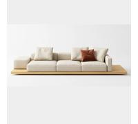 Sofá de tela de doble cara, cómodo sofá esquinero para oficina y apartamento, estilo japonés con paneles de madera y cojines, 3,5 m de largo