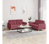 Sofá de tela transpirable robusto para sala de estar rojo vino 2 piezas | Juego de sofás con cojines 2 piezas tela rojo tinto sala hogar modular resistente comodo salon moderno facil montaje
