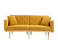 Sofá Doble Moderno Cama de Terciopelo con Respaldo Regulable y Patas Metálicas, Incluye Cojines, Tapizado Suave y Diseño Compacto para Salones Pequeños