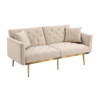 Sofá Doble Moderno Cama de Terciopelo con Respaldo Regulable y Patas Metálicas, Incluye Cojines, Tapizado Suave y Diseño Compacto para Salones Pequeños