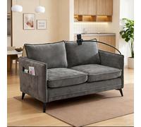 Sofá doble moderno pequeño sofá sillón de tela con bolsillo lateral de almacenamiento + soporte para teléfono móvil ajustable adecuado para sala de estar/dormitorio/balcón