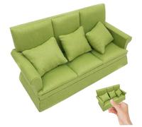 Sofá En Miniatura Sofá De Casa De Muñecas Escala 1/12 Sofá En Miniatura para Tres Personas con 3 Almohadas Extraíbles Cosas Lindas En Miniatura para Casa De Muñecas Verde