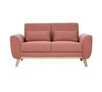 Sofá escandinavo de 2 plazas en tela de terciopelo texturizado terracota y madera clara EKTOR