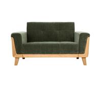 Miliboo Sofá escandinavo de 2 plazas de tela efecto terciopelo verde caqui y madera clara fiordo