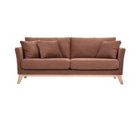 Sofá escandinavo de 3 plazas en tejido chenilla tierra quemada y madera clara OSLO