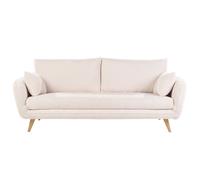 Sofá escandinavo de 3 plazas en terciopelo acanalado color crema y madera clara CREEP