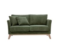 Sofá escandinavo desenfundable de 2 plazas en terciopelo acanalado verde caqui y madera clara OSLO
