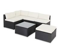 Sofá esquina y mesa jardín 5 plazas negro/crema poliratán