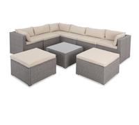 Sofá esquina y mesa jardín 8 plazas beis/crema poliratán