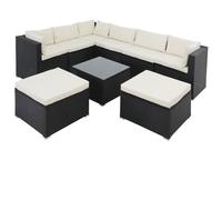 Sofá esquina y mesa jardín 8 plazas negro/crema poliratán