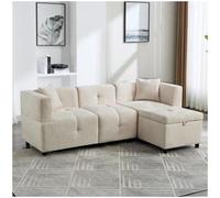 Sofá esquinero beige - Sofá de 3 plazas con reposapiés con almacenaje y 2 cojines - para salón y oficina