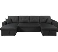 Sofá esquinero convertible de tela panorámica "axel" - 4 plazas - negro