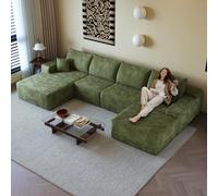 Sofá esquinero convertible, sofá convertible, sofá de 4 plazas modular deshuesado de 340 cm, sofás de compresión modular, combinación libre, no requiere montaje (verde, 340 cm-U, Meridiana izquierda)