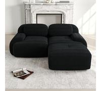 Sofá esquinero de 82'' en suave tejido de pana, combinable modularmente con reposabrazos curvos, no requiere montaje, acolchado de espuma muy elástica para salones, zonas de relax y dormitorios, colo