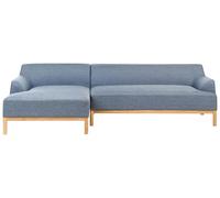 Sofá esquinero elegante tela poliéster patas de madera sala de estar azul derecho Sosjo