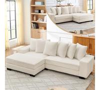 Sofá esquinero en forma de L - Sofá de 4 plazas 256,5 x 133,5 x 89 cm - Clásico Corduroy, patas de plástico más resistentes, diseño modular, incluye 6 cojines, ideal para salones, apartamentos y