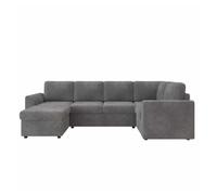 Sofá esquinero en l 282x153x85 cm - sofá de pana moderno con reposabrazos, 6 plazas, taburete multifuncional móvil, fácil montaje, espuma de alta densidad - gris