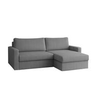 Sofá esquinero FARO MINI con función de dormir y espacio de almacenamiento, sofá compacto de 224 cm, tejido de pana POSO, para espacios pequeños, diseño moderno (gris, derecha)