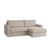 Sofá esquinero FARO MINI con función de dormir y espacio de almacenamiento, sofá compacto de 224 cm, tejido de pana POSO, para espacios pequeños, diseño moderno (crema, derecha)