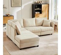 Sofá Esquinero Moderno, Sofá Modular, Sofá de 5 Plazas con Reposapiés Convertible, Sofá en Forma de L, Sofá en Forma de U, Adecuado para Sala de Estar, Apartamento, etc.-Beige