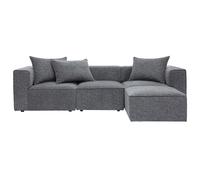Sofá esquinero modular de 4 plazas en tela gris oscuro chiné KERRY
