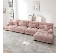 Sofá esquinero modular en L para sala de estar, sofá de 4 plazas con reposapiés extraíble, sofá de salón de 4 plazas, mono DIY, chenille (rosa)