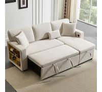 Sofa Esquinero Multifuncional, Sofa Cama 3 Plazas Beige, Sofá Chaise Longue en Forma de L, Sofá Cama Convertible con Espacio de Almacenaje y Estantes Integrados, para Salón