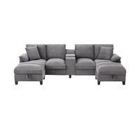 Sofá esquinero rinconera 4 plazas fija panorámico de tela,gris