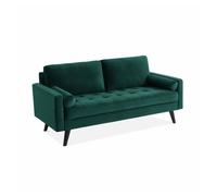 Sofá estilo escandinavo de terciopelo con patas de madera, 3 plazas verde ingles - 177x85.5x69.5 cm