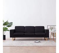 Sofá genérico de 3 plazas negro de tela suave y resistente, diseño básico y elegante para sala de estar, fundas de cojín extraíbles y lavables a máquina, marco de madera sólida y estable,