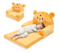 Sofá infantil plegable 2 en 1, mini sofá cama, portátil, silla plegable de espuma, cojín de suelo ligero, funda extraíble para camping, salón, dormitorio, estilo animal, gris, ratón, tigre