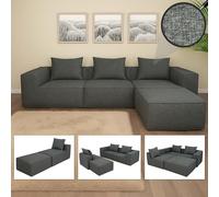Sofá L-Sofa HWC-O54, sofá con otomana, ampliable modular derecha/izquierda, tela/textil 63 x 270 x 190 cm - gris oscuro